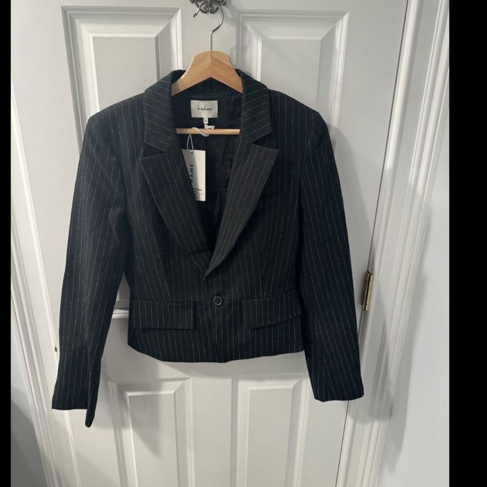 Frame Denim Shrunken blazer black pinstripe Size 4